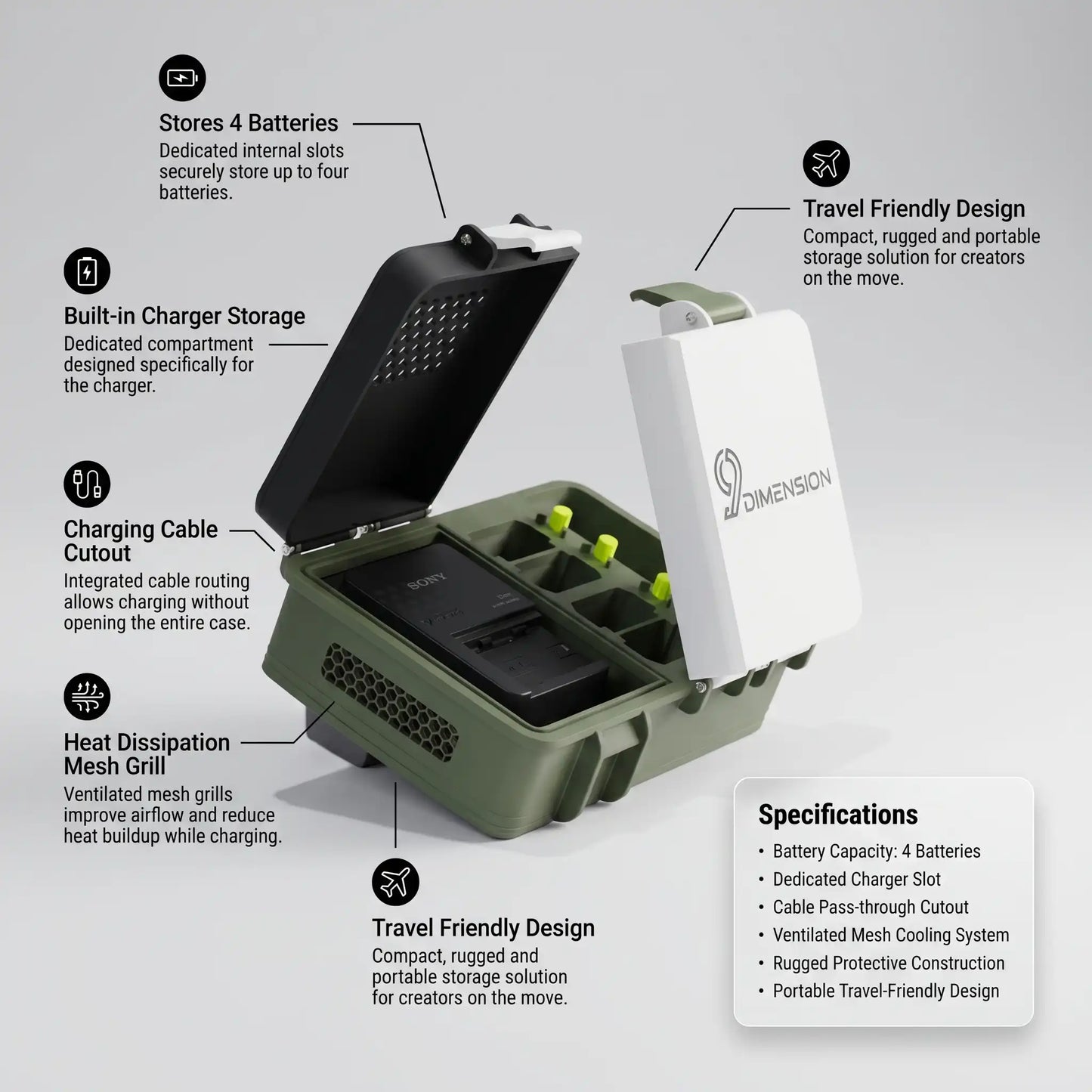 9Dimension - Battery Charging Case With 4 Battery Slots & Charging Station