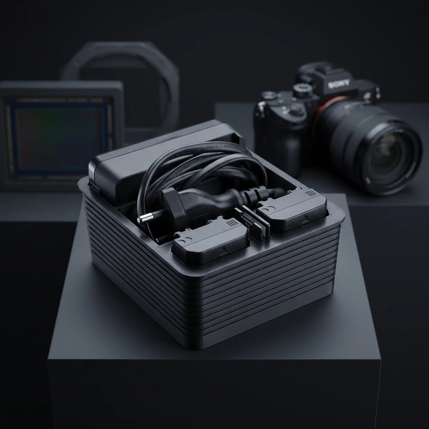 9Dimension - Camera Battery, SD Card & Charger Desk Organizer (For Sony)